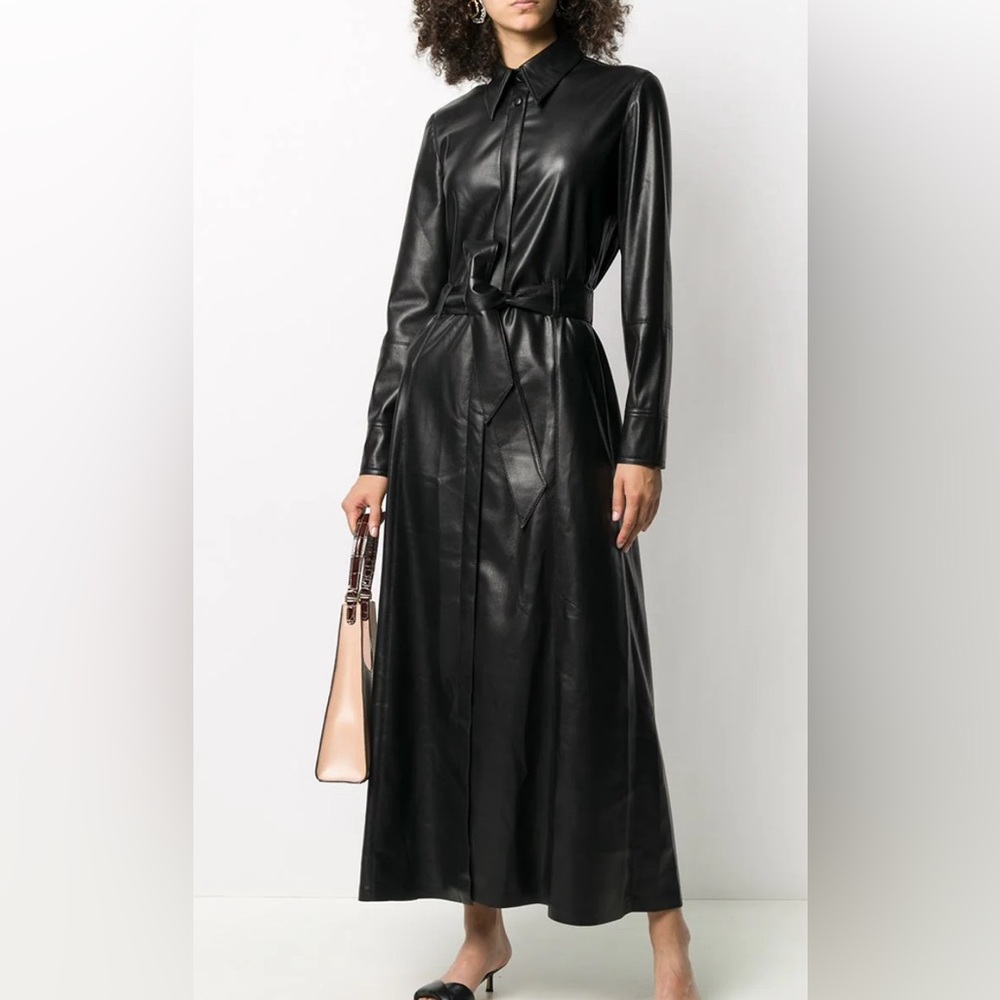 Nanushka Asayo Black Vegan Leather A-Line Maxi Dress sz L